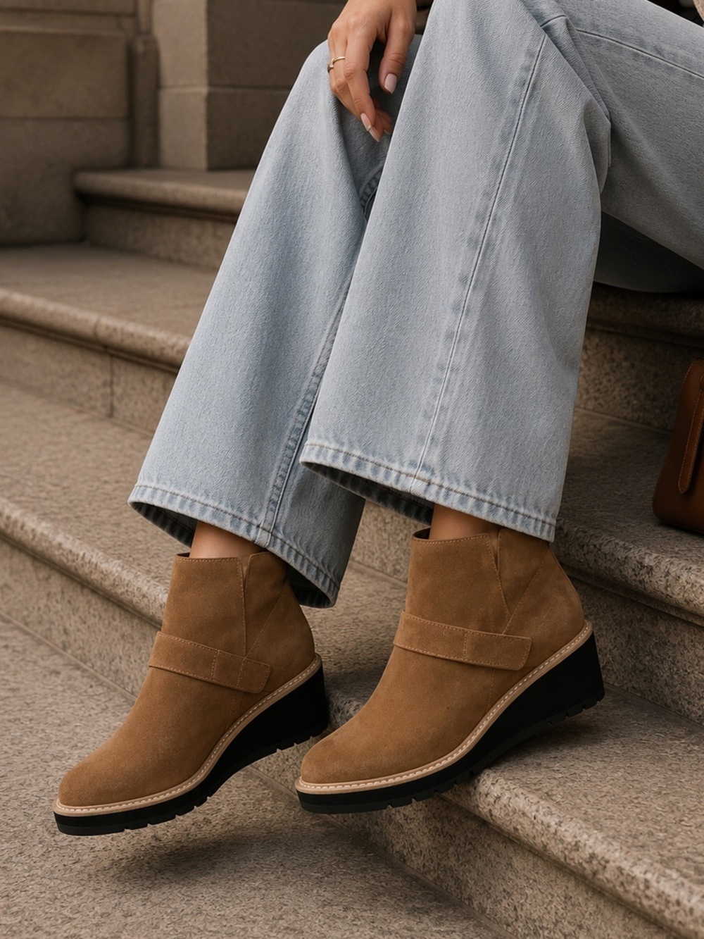 Eileen Fisher New Cargo Cognac Suede Ankle Boots Size 7‎ & 9.5